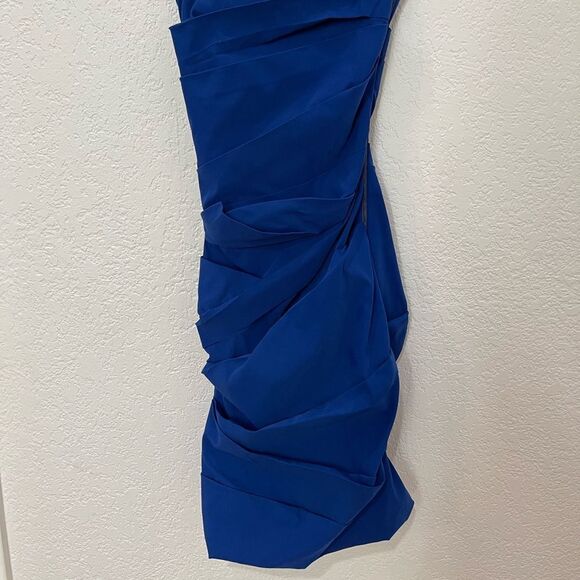 Preen By Thornton Begazzi Midnight Blue Ruched Cocktail Dress Size Large - Picture 7 of 11